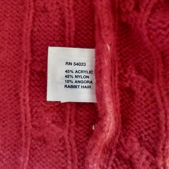 Gap Red Sweater Long Sleeves Cable Knit Round Neck Angora Blend Womens Medium - Picture 5 of 5
